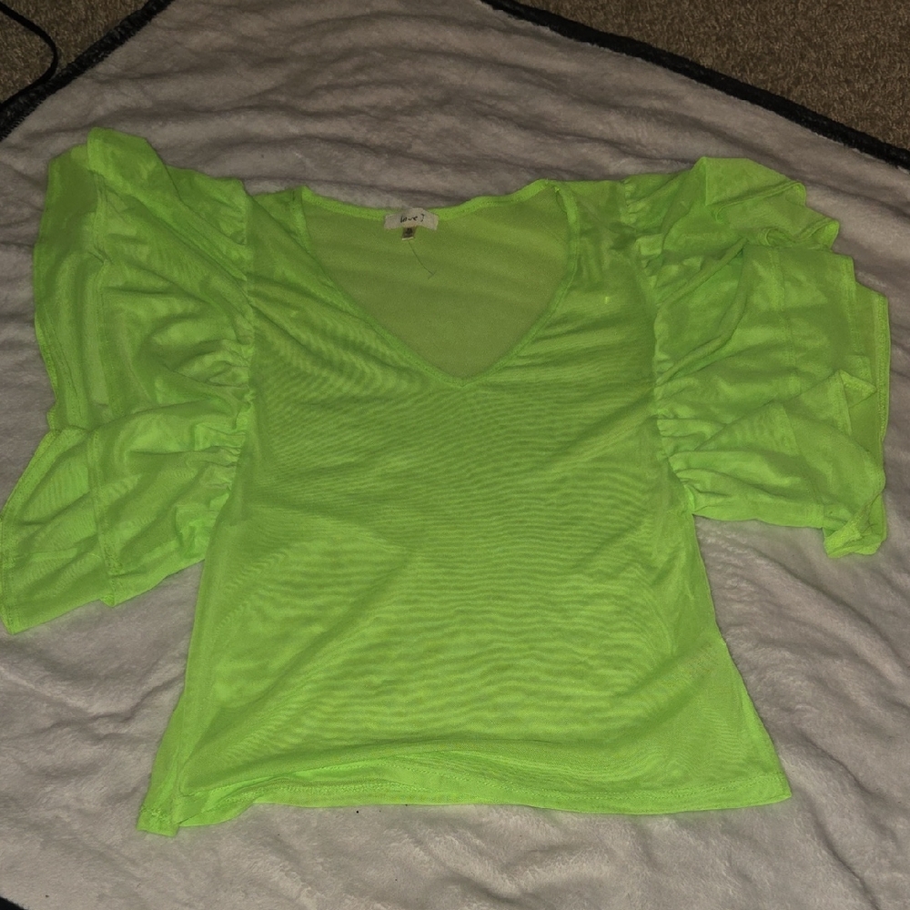 Love J Vibrant Lime Ruffle Sleeve Blouse